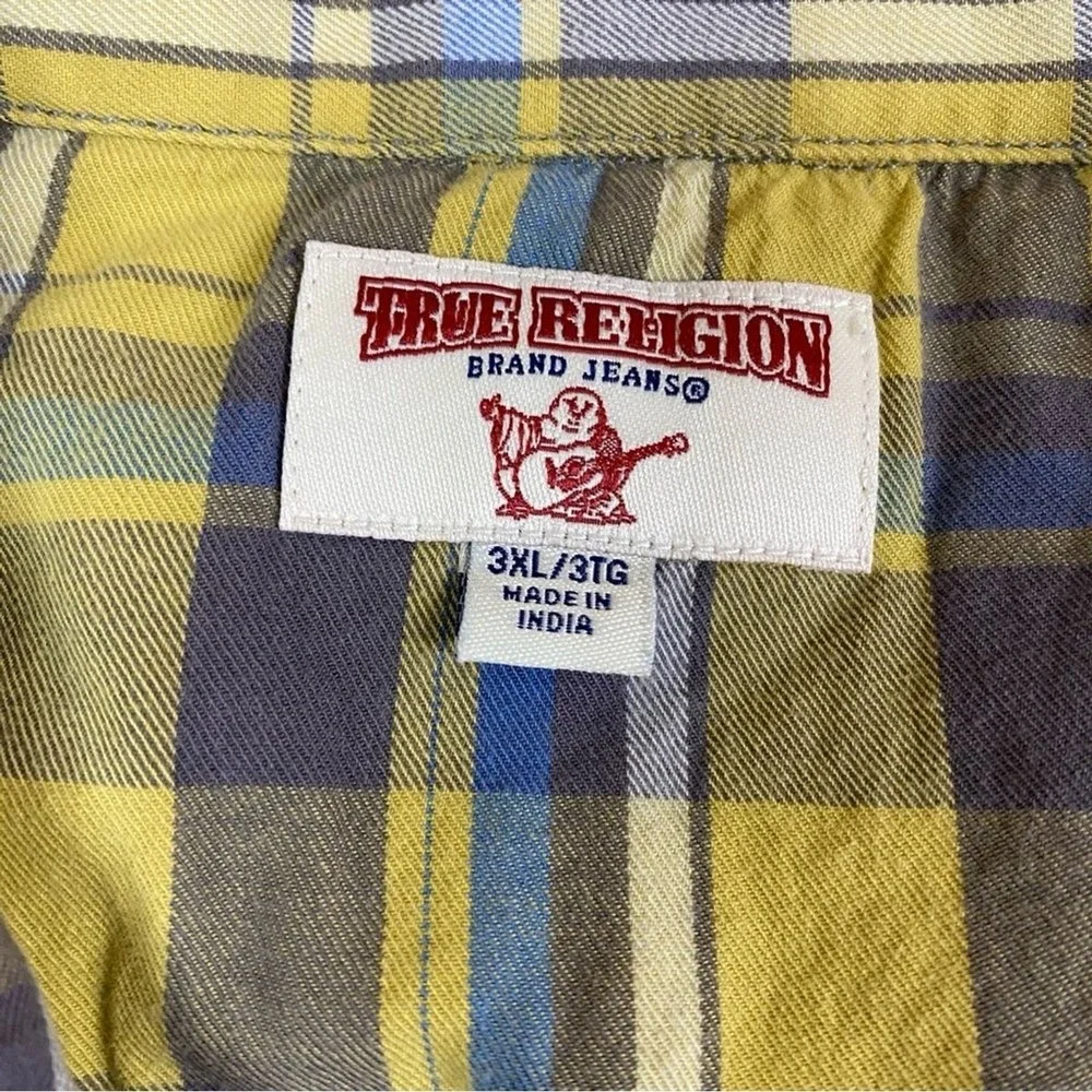 True Religion Western Pearl Snap Shirt Men's 3XL Short Sleeve Plaid‎ Cowboy